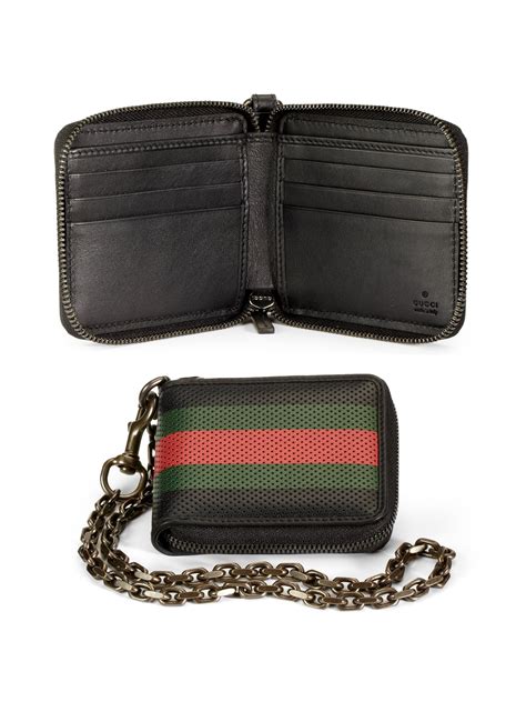 gucci black perforated leather web chain wallet|Gucci signature wallet on chain.